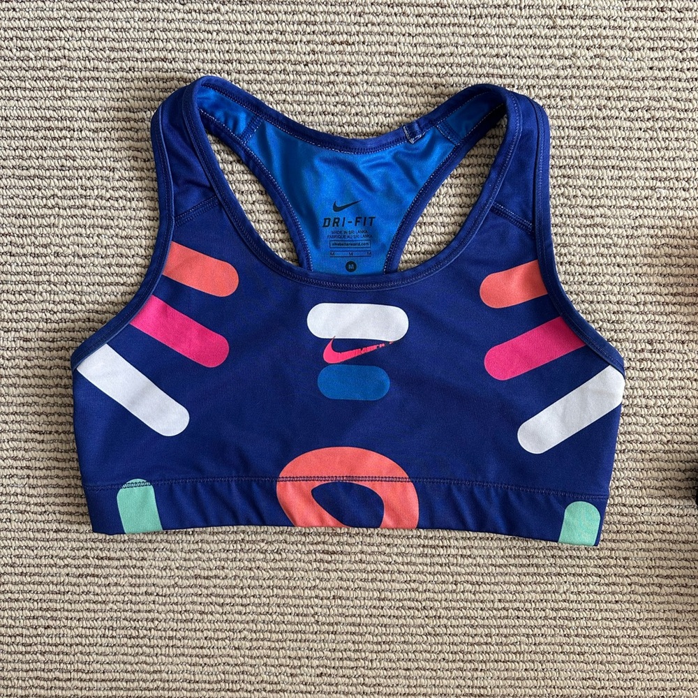 Nike Dri-FIT Blue Sports Bra with Colorful Design